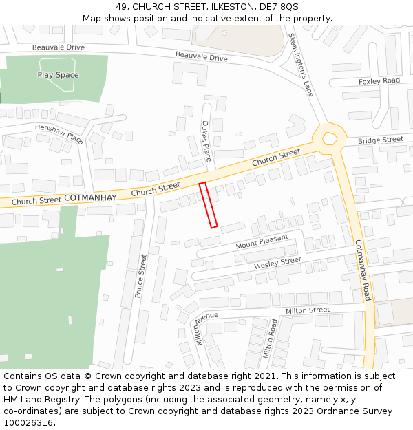 49, CHURCH STREET, ILKESTON, DE7 8QS: Location map and indicative extent of plot