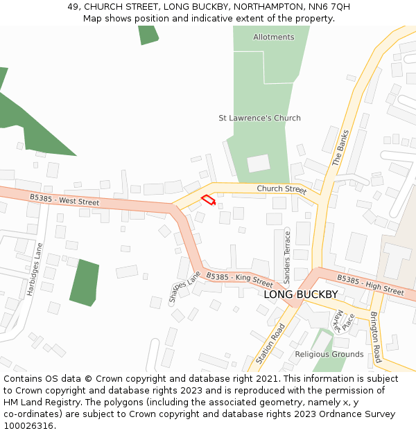 49, CHURCH STREET, LONG BUCKBY, NORTHAMPTON, NN6 7QH: Location map and indicative extent of plot