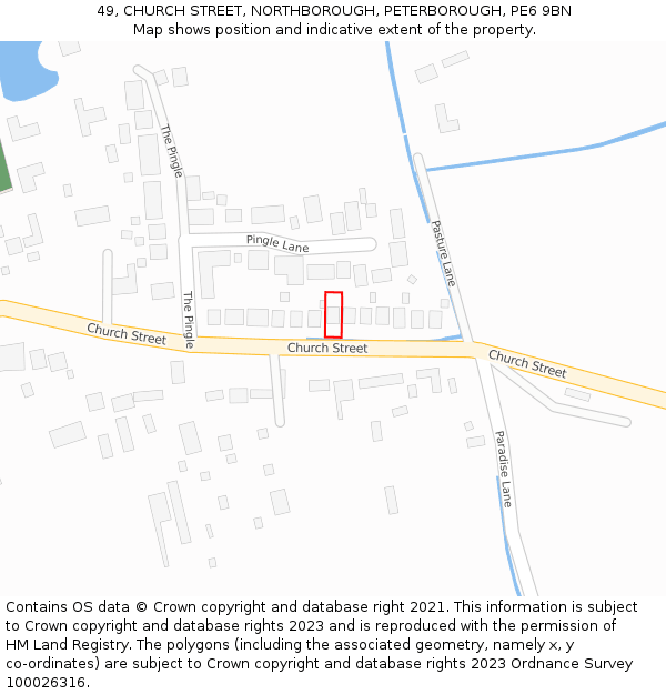 49, CHURCH STREET, NORTHBOROUGH, PETERBOROUGH, PE6 9BN: Location map and indicative extent of plot