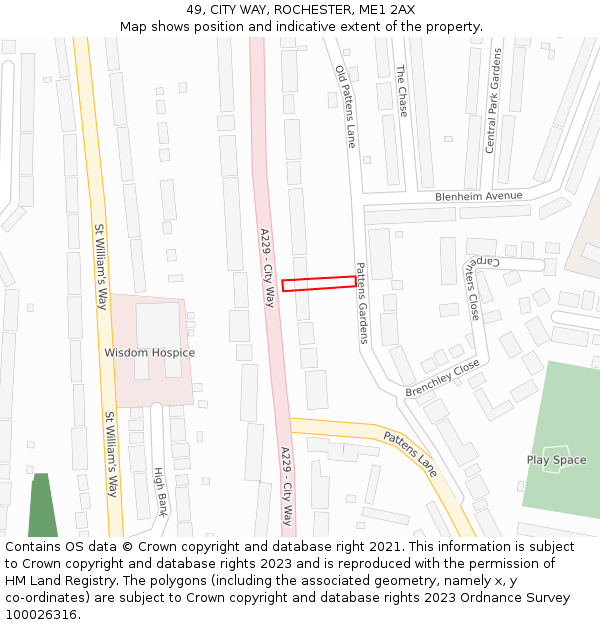 49, CITY WAY, ROCHESTER, ME1 2AX: Location map and indicative extent of plot