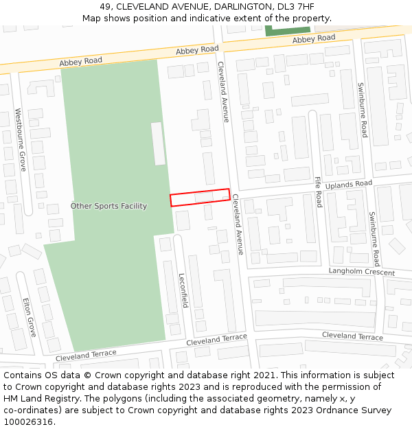 49, CLEVELAND AVENUE, DARLINGTON, DL3 7HF: Location map and indicative extent of plot