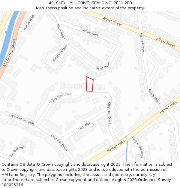 49, CLEY HALL DRIVE, SPALDING, PE11 2EB: Location map and indicative extent of plot