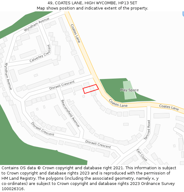 49, COATES LANE, HIGH WYCOMBE, HP13 5ET: Location map and indicative extent of plot