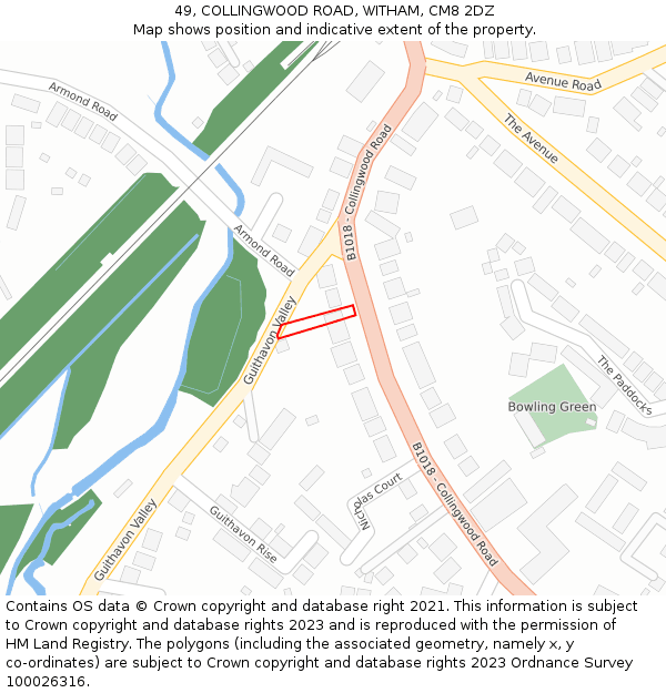 49, COLLINGWOOD ROAD, WITHAM, CM8 2DZ: Location map and indicative extent of plot