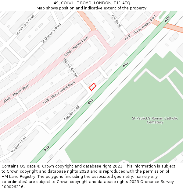 49, COLVILLE ROAD, LONDON, E11 4EQ: Location map and indicative extent of plot