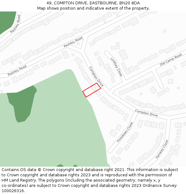 49, COMPTON DRIVE, EASTBOURNE, BN20 8DA: Location map and indicative extent of plot