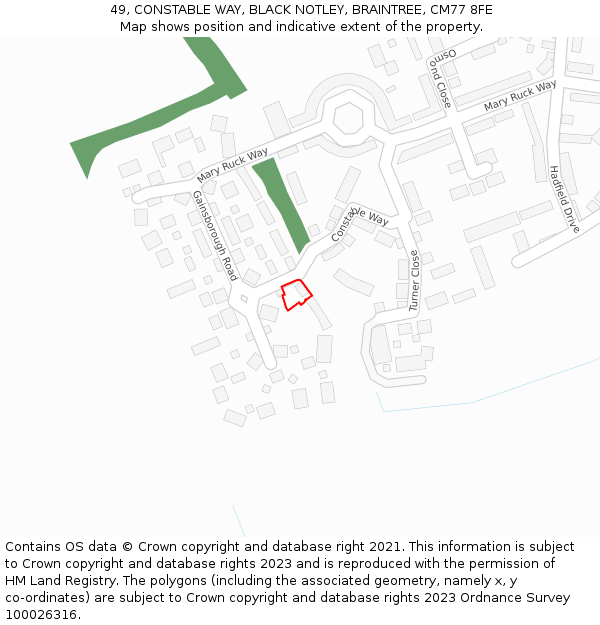 49, CONSTABLE WAY, BLACK NOTLEY, BRAINTREE, CM77 8FE: Location map and indicative extent of plot
