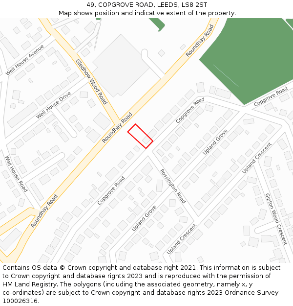 49, COPGROVE ROAD, LEEDS, LS8 2ST: Location map and indicative extent of plot