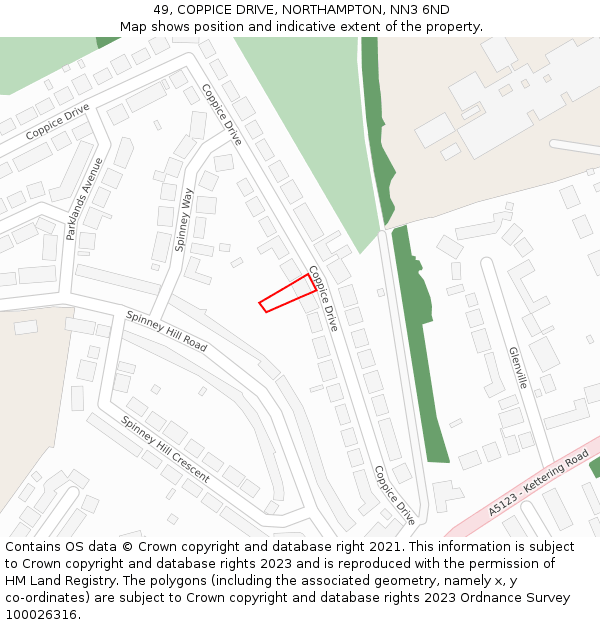 49, COPPICE DRIVE, NORTHAMPTON, NN3 6ND: Location map and indicative extent of plot