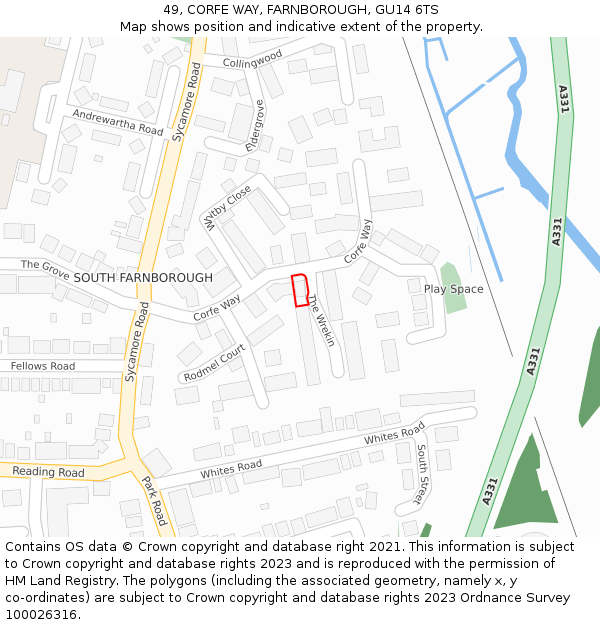 49, CORFE WAY, FARNBOROUGH, GU14 6TS: Location map and indicative extent of plot