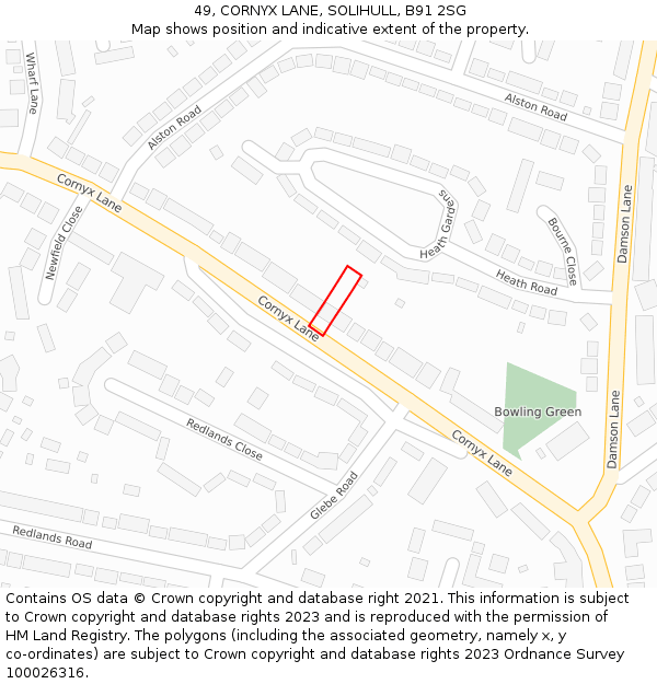 49, CORNYX LANE, SOLIHULL, B91 2SG: Location map and indicative extent of plot