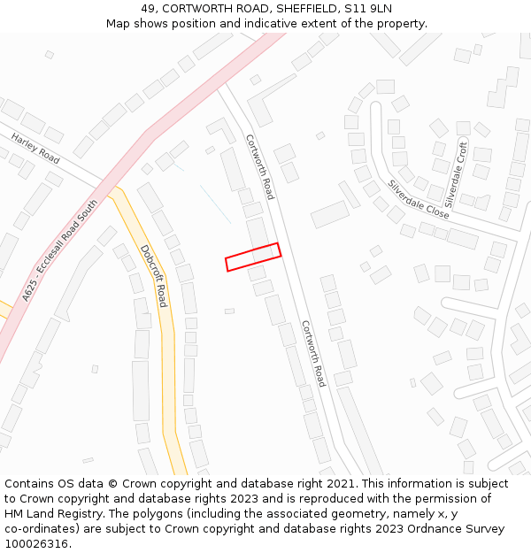49, CORTWORTH ROAD, SHEFFIELD, S11 9LN: Location map and indicative extent of plot