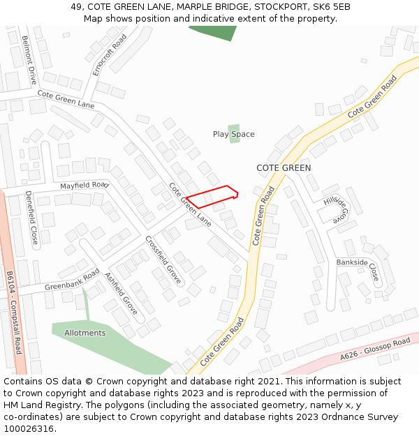 49, COTE GREEN LANE, MARPLE BRIDGE, STOCKPORT, SK6 5EB: Location map and indicative extent of plot