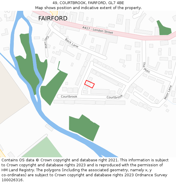 49, COURTBROOK, FAIRFORD, GL7 4BE: Location map and indicative extent of plot