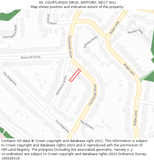 49, COURTLANDS DRIVE, WATFORD, WD17 4HU: Location map and indicative extent of plot