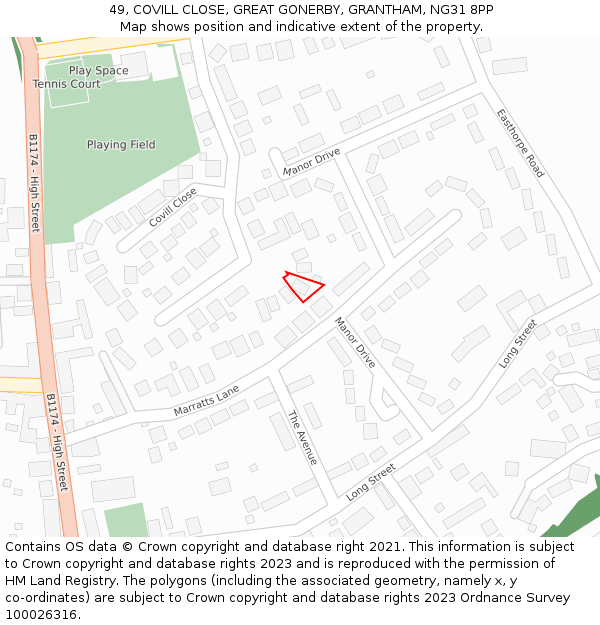 49, COVILL CLOSE, GREAT GONERBY, GRANTHAM, NG31 8PP: Location map and indicative extent of plot