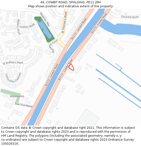 49, COWBIT ROAD, SPALDING, PE11 2RH: Location map and indicative extent of plot