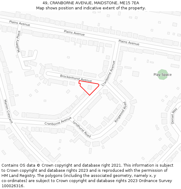 49, CRANBORNE AVENUE, MAIDSTONE, ME15 7EA: Location map and indicative extent of plot