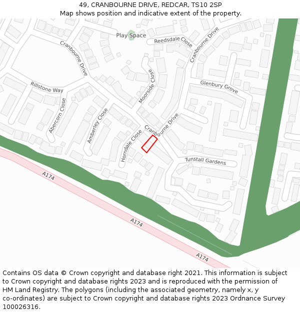 49, CRANBOURNE DRIVE, REDCAR, TS10 2SP: Location map and indicative extent of plot