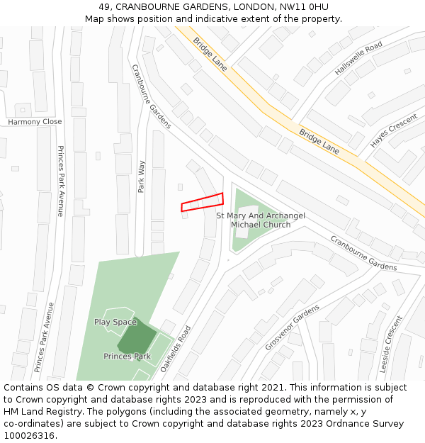 49, CRANBOURNE GARDENS, LONDON, NW11 0HU: Location map and indicative extent of plot