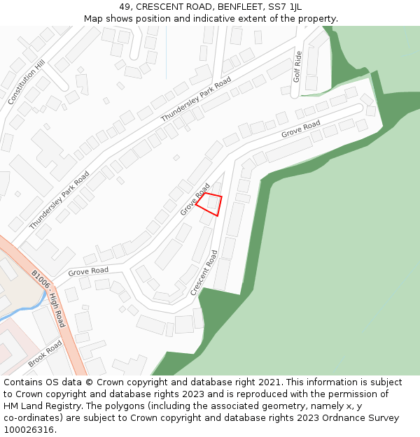49, CRESCENT ROAD, BENFLEET, SS7 1JL: Location map and indicative extent of plot