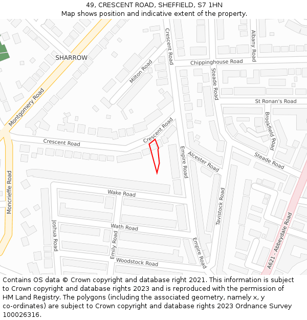 49, CRESCENT ROAD, SHEFFIELD, S7 1HN: Location map and indicative extent of plot