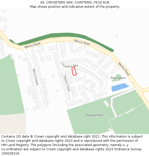 49, CRICKETERS WAY, CHATTERIS, PE16 6UR: Location map and indicative extent of plot