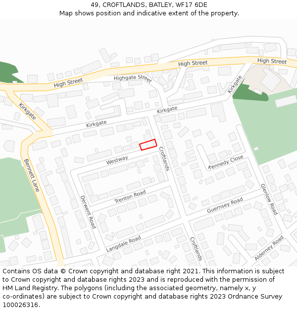 49, CROFTLANDS, BATLEY, WF17 6DE: Location map and indicative extent of plot