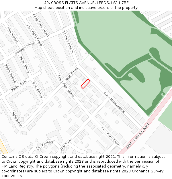 49, CROSS FLATTS AVENUE, LEEDS, LS11 7BE: Location map and indicative extent of plot