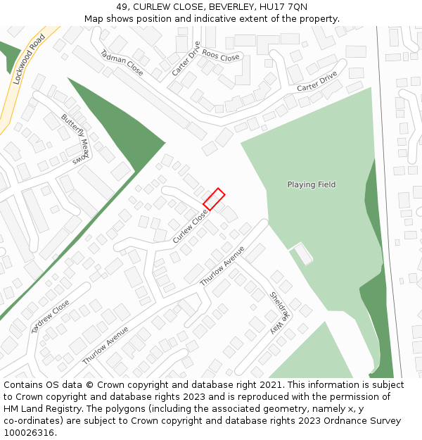 49, CURLEW CLOSE, BEVERLEY, HU17 7QN: Location map and indicative extent of plot