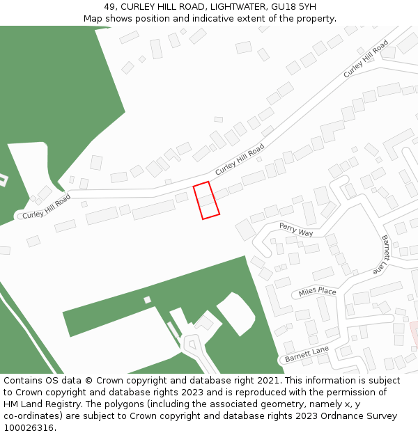 49, CURLEY HILL ROAD, LIGHTWATER, GU18 5YH: Location map and indicative extent of plot