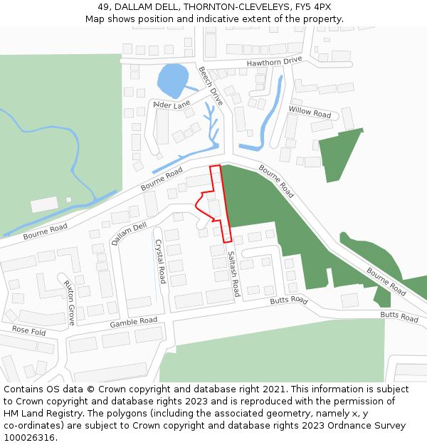 49, DALLAM DELL, THORNTON-CLEVELEYS, FY5 4PX: Location map and indicative extent of plot