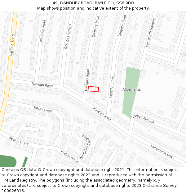 49, DANBURY ROAD, RAYLEIGH, SS6 9BQ: Location map and indicative extent of plot