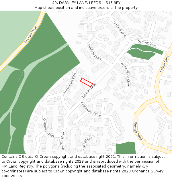 49, DARNLEY LANE, LEEDS, LS15 9EY: Location map and indicative extent of plot