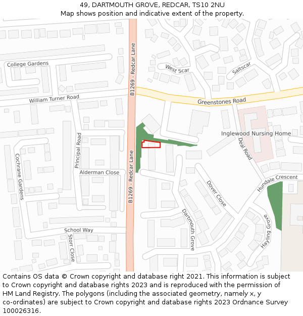 49, DARTMOUTH GROVE, REDCAR, TS10 2NU: Location map and indicative extent of plot