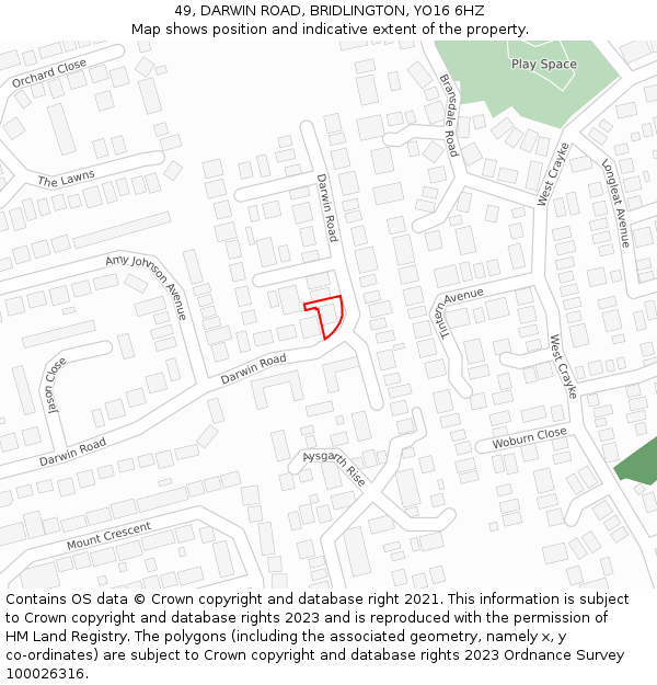 49, DARWIN ROAD, BRIDLINGTON, YO16 6HZ: Location map and indicative extent of plot