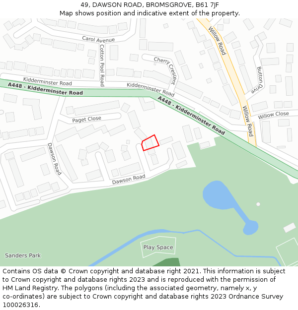 49, DAWSON ROAD, BROMSGROVE, B61 7JF: Location map and indicative extent of plot