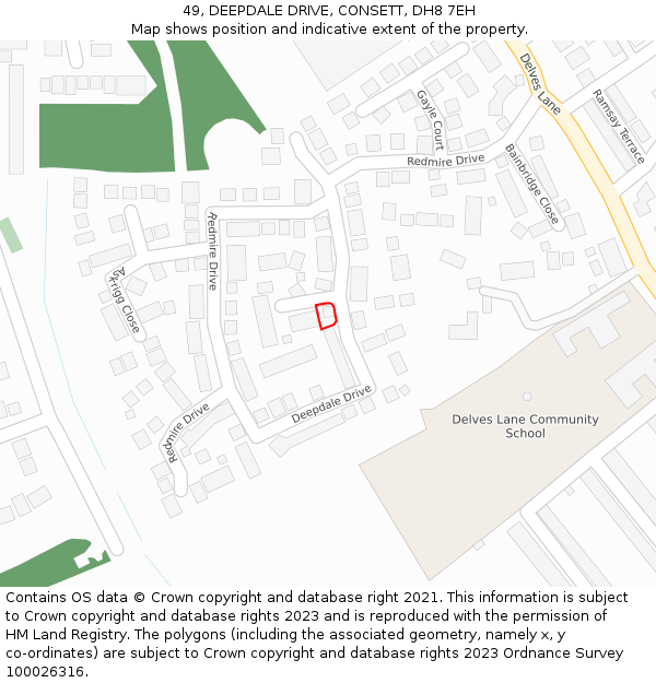 49, DEEPDALE DRIVE, CONSETT, DH8 7EH: Location map and indicative extent of plot
