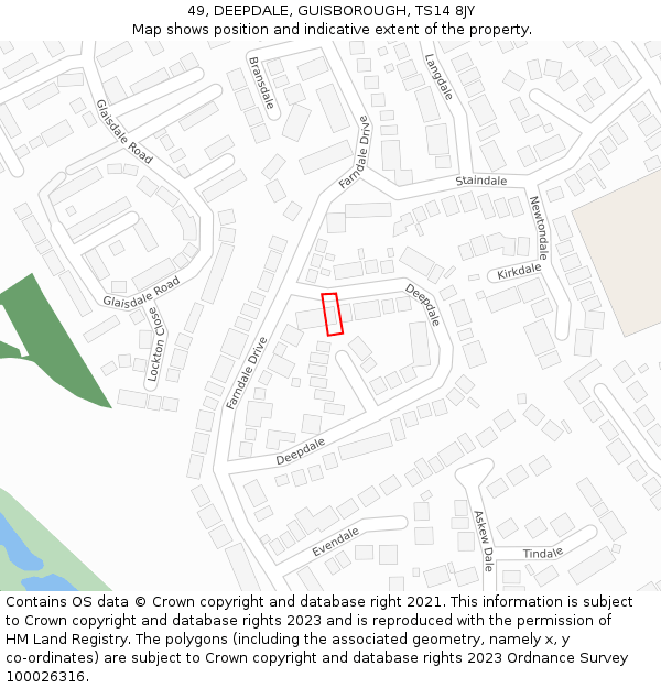 49, DEEPDALE, GUISBOROUGH, TS14 8JY: Location map and indicative extent of plot