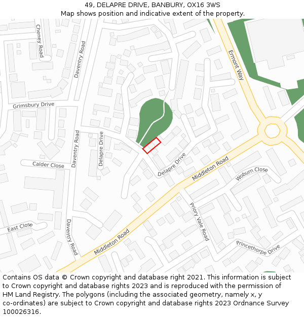 49, DELAPRE DRIVE, BANBURY, OX16 3WS: Location map and indicative extent of plot