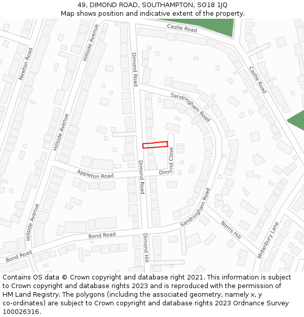 49, DIMOND ROAD, SOUTHAMPTON, SO18 1JQ: Location map and indicative extent of plot