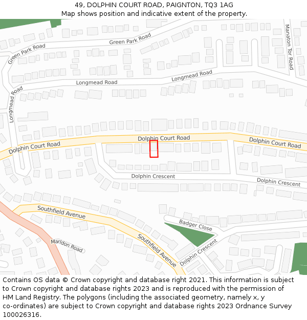 49, DOLPHIN COURT ROAD, PAIGNTON, TQ3 1AG: Location map and indicative extent of plot