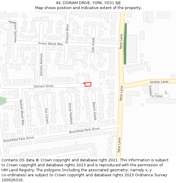 49, DORIAM DRIVE, YORK, YO31 9JE: Location map and indicative extent of plot