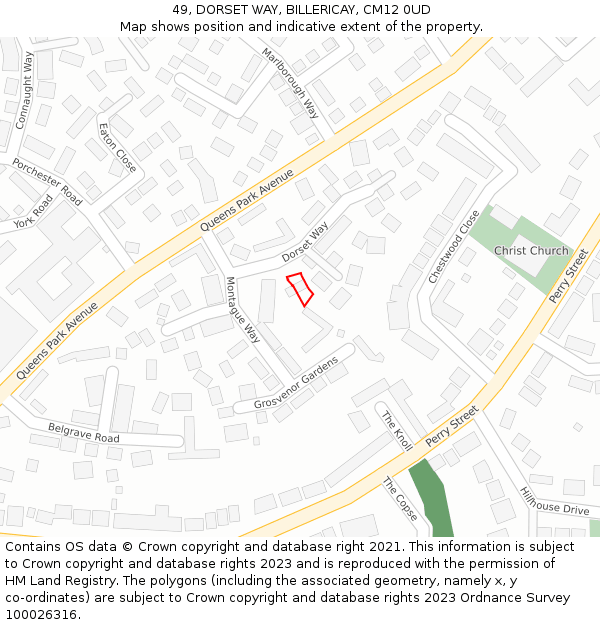 49, DORSET WAY, BILLERICAY, CM12 0UD: Location map and indicative extent of plot