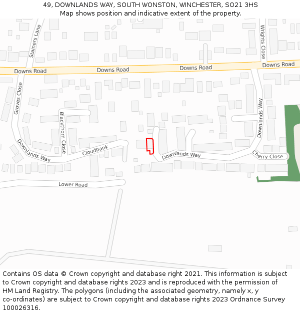 49, DOWNLANDS WAY, SOUTH WONSTON, WINCHESTER, SO21 3HS: Location map and indicative extent of plot