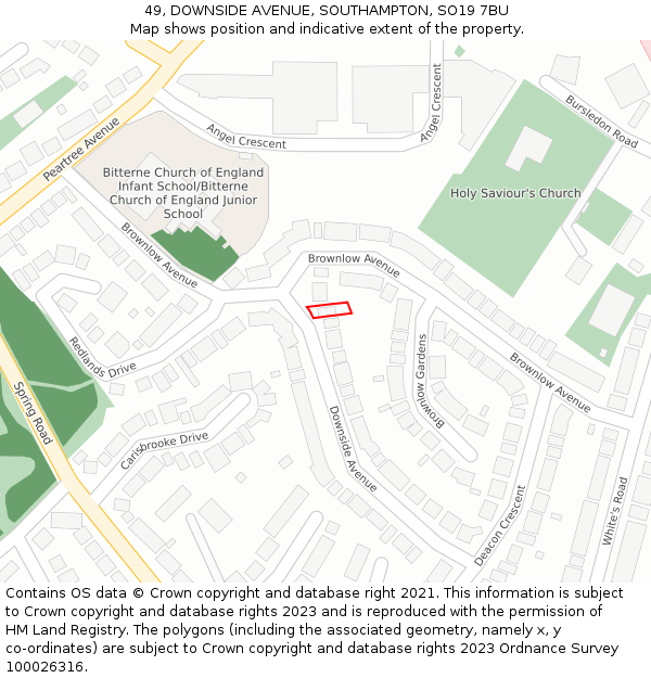 49, DOWNSIDE AVENUE, SOUTHAMPTON, SO19 7BU: Location map and indicative extent of plot