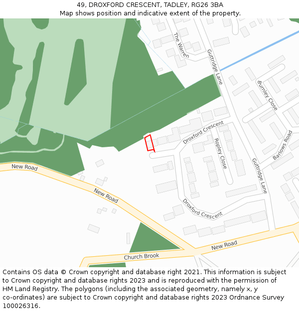 49, DROXFORD CRESCENT, TADLEY, RG26 3BA: Location map and indicative extent of plot