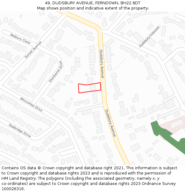 49, DUDSBURY AVENUE, FERNDOWN, BH22 8DT: Location map and indicative extent of plot