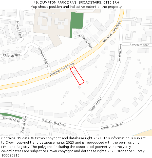 49, DUMPTON PARK DRIVE, BROADSTAIRS, CT10 1RH: Location map and indicative extent of plot