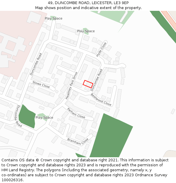49, DUNCOMBE ROAD, LEICESTER, LE3 9EP: Location map and indicative extent of plot